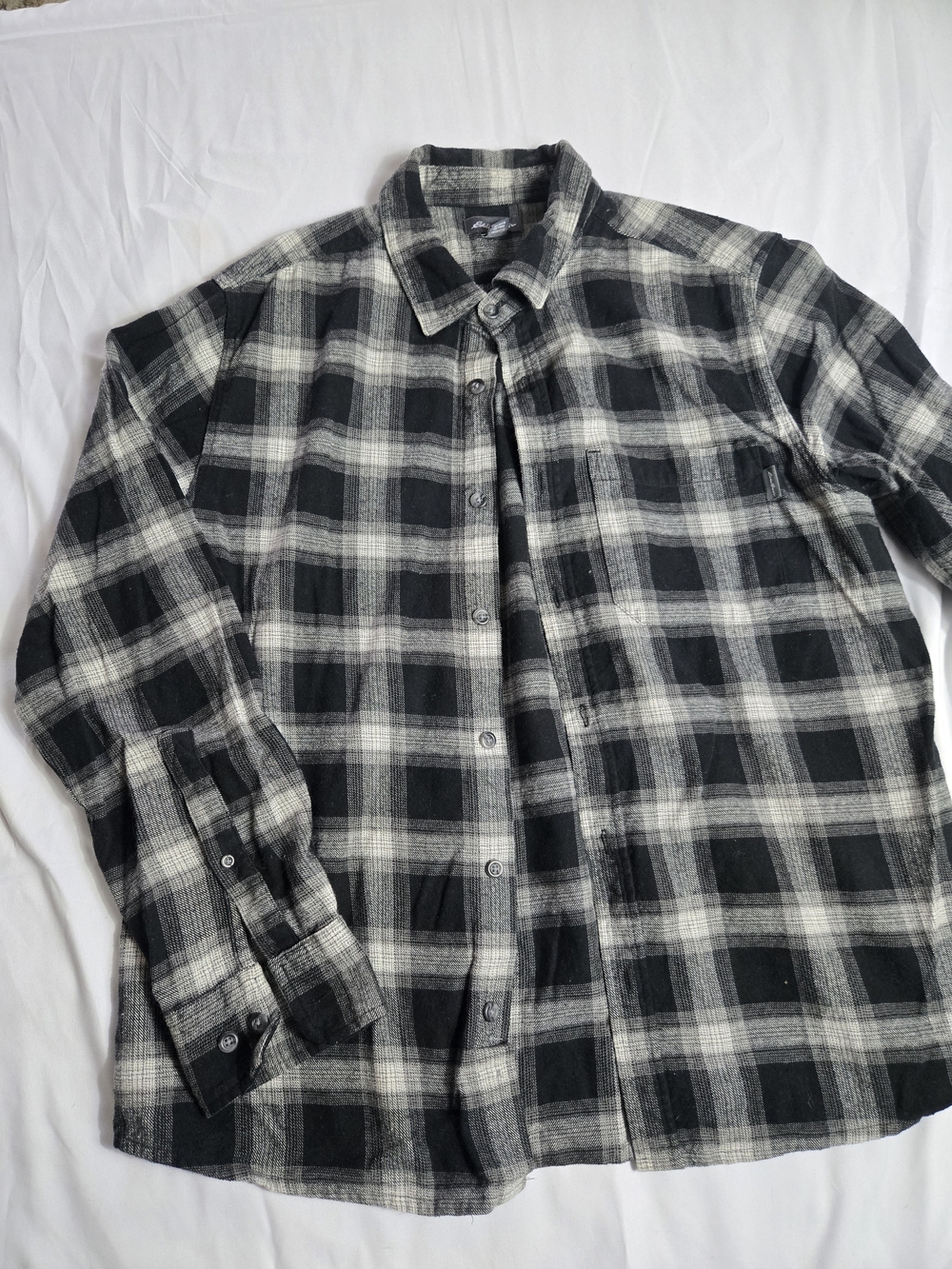 Eddie Bauer Black & White Plaid Button-Down Flannel Shirt